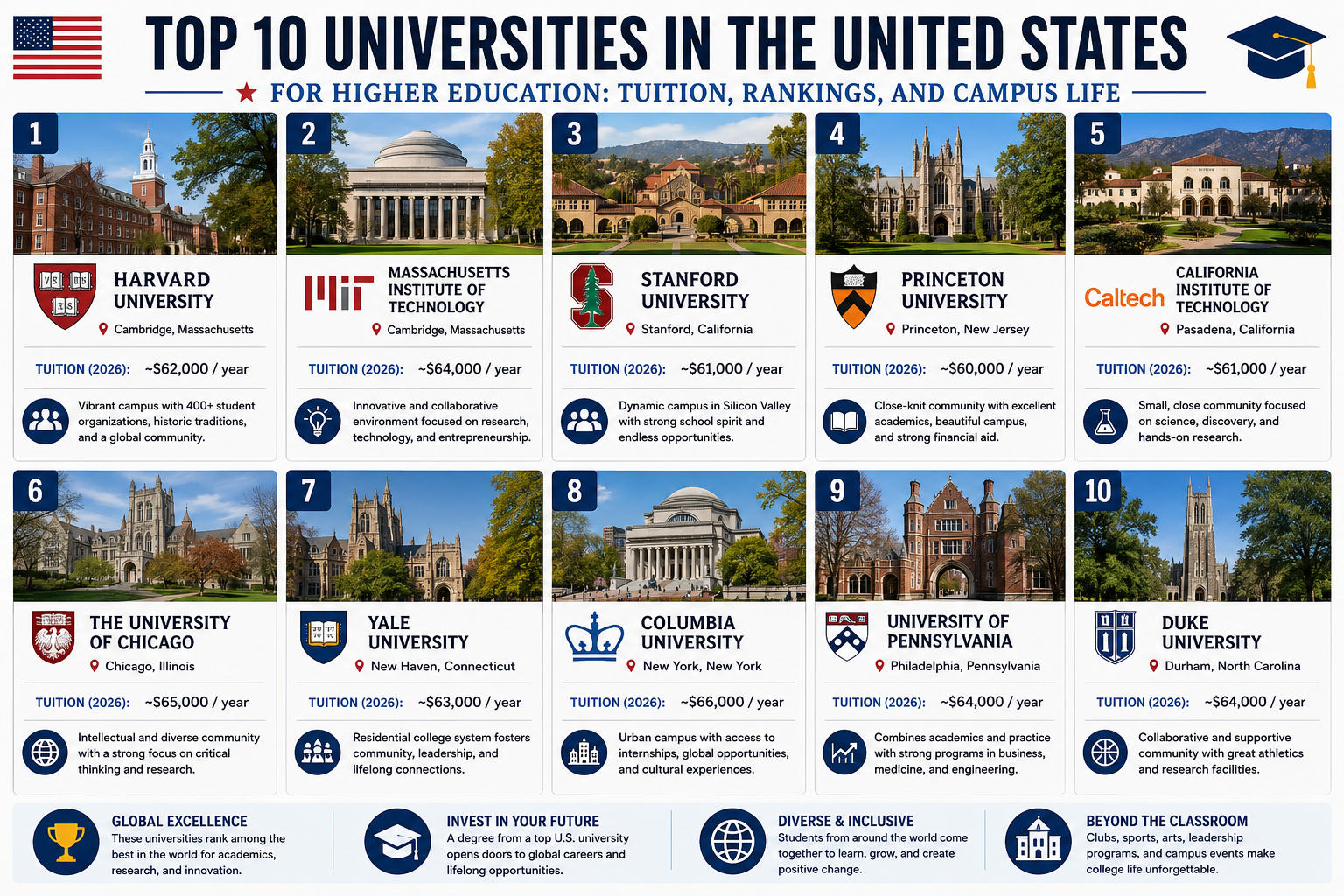 Top 10 Universities in the United States for Higher Education: Tuition, Rankings, and Campus Life