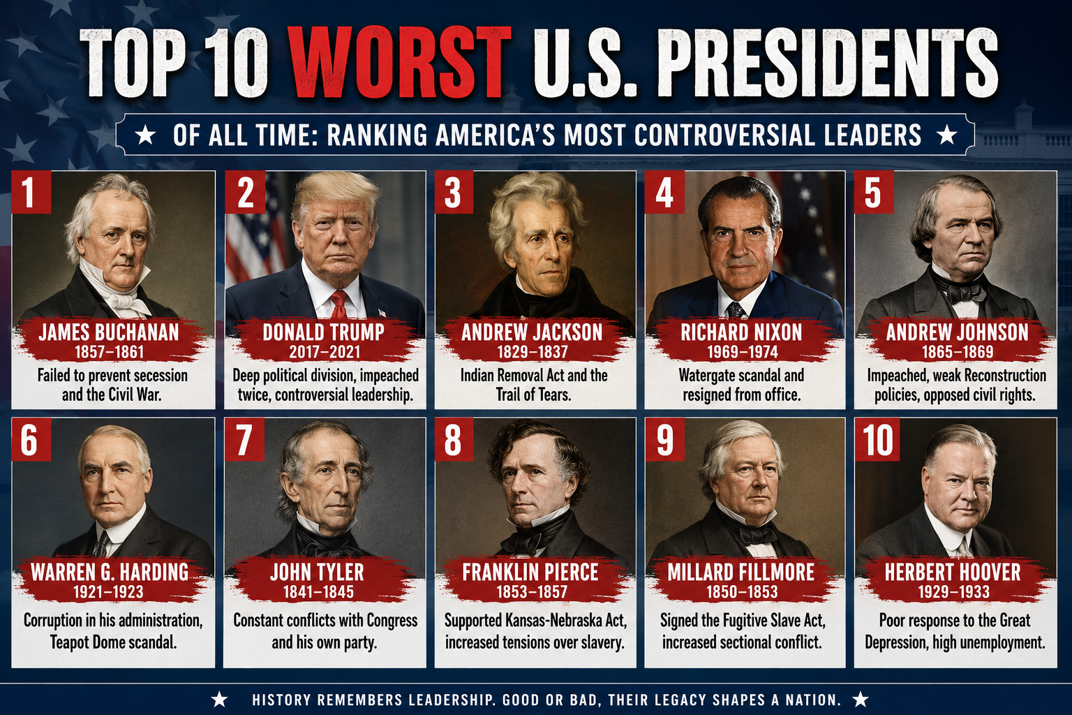 Top 10 Worst U.S. Presidents of All Time: Ranking America's Most Controversial Leaders