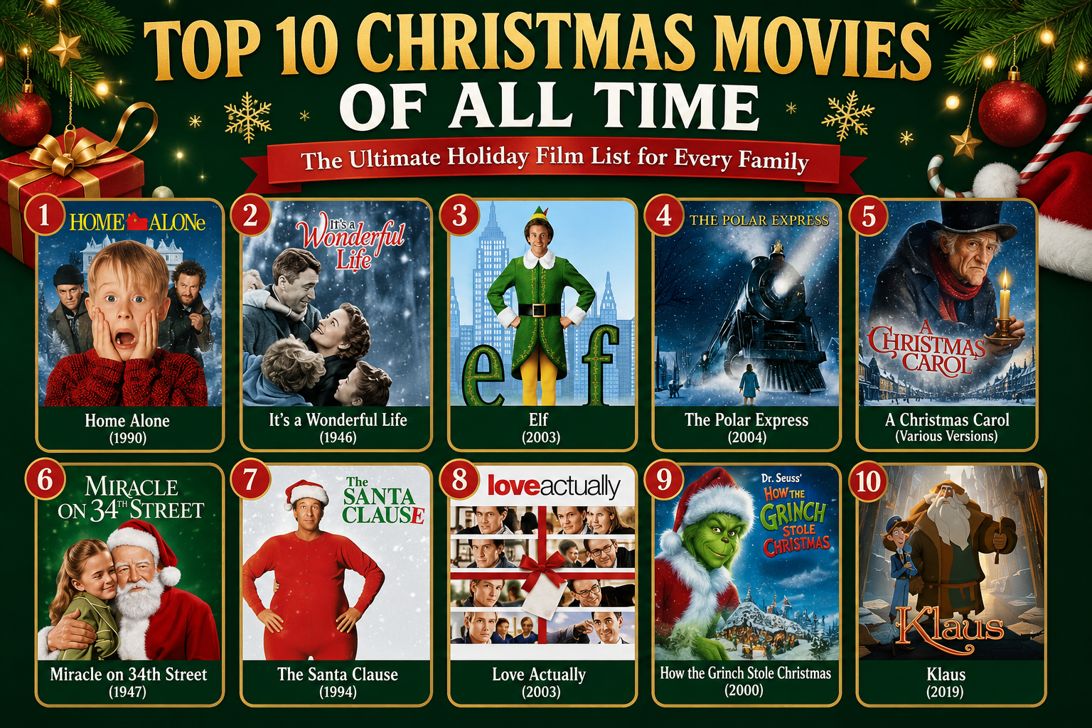 Top 10 Christmas Movies of All Time: The Ultimate Holiday Film List for Every Family