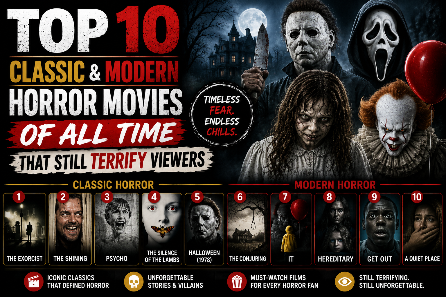 Top 10 Classic and Modern Horror Movies of All Time That Still Terrify Viewers