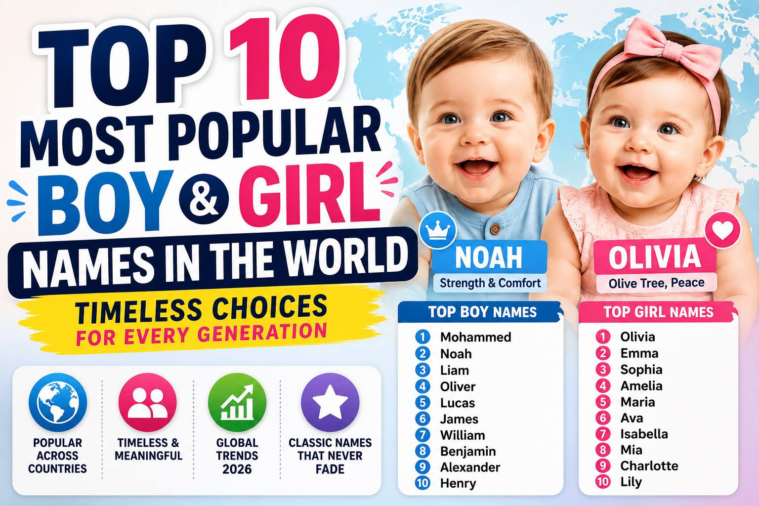Top 10 Most Popular Boy and Girl Names in the World: Timeless Choices for Every Generation