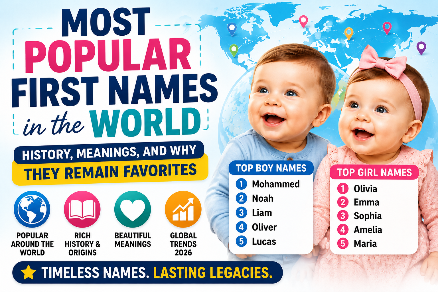 Most Popular First Names in the World: History, Meanings, and Why They Remain Favorites