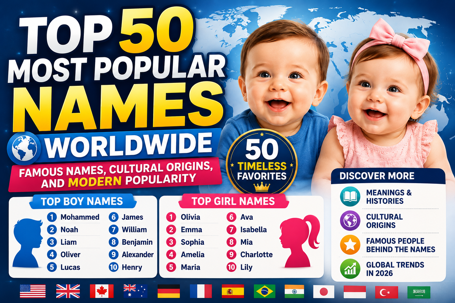 Top 50 Most Popular Names Worldwide: Famous Names, Cultural Origins, and Modern Popularity