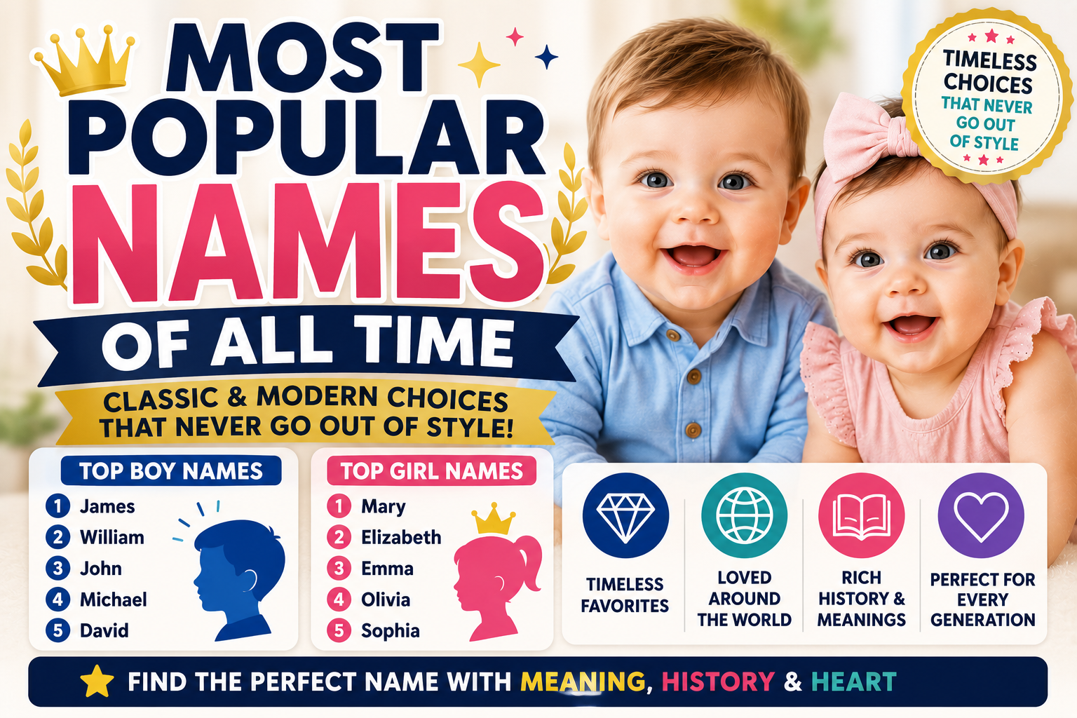 Most Popular Names of All Time: Classic and Modern Choices That Never Go Out of Style