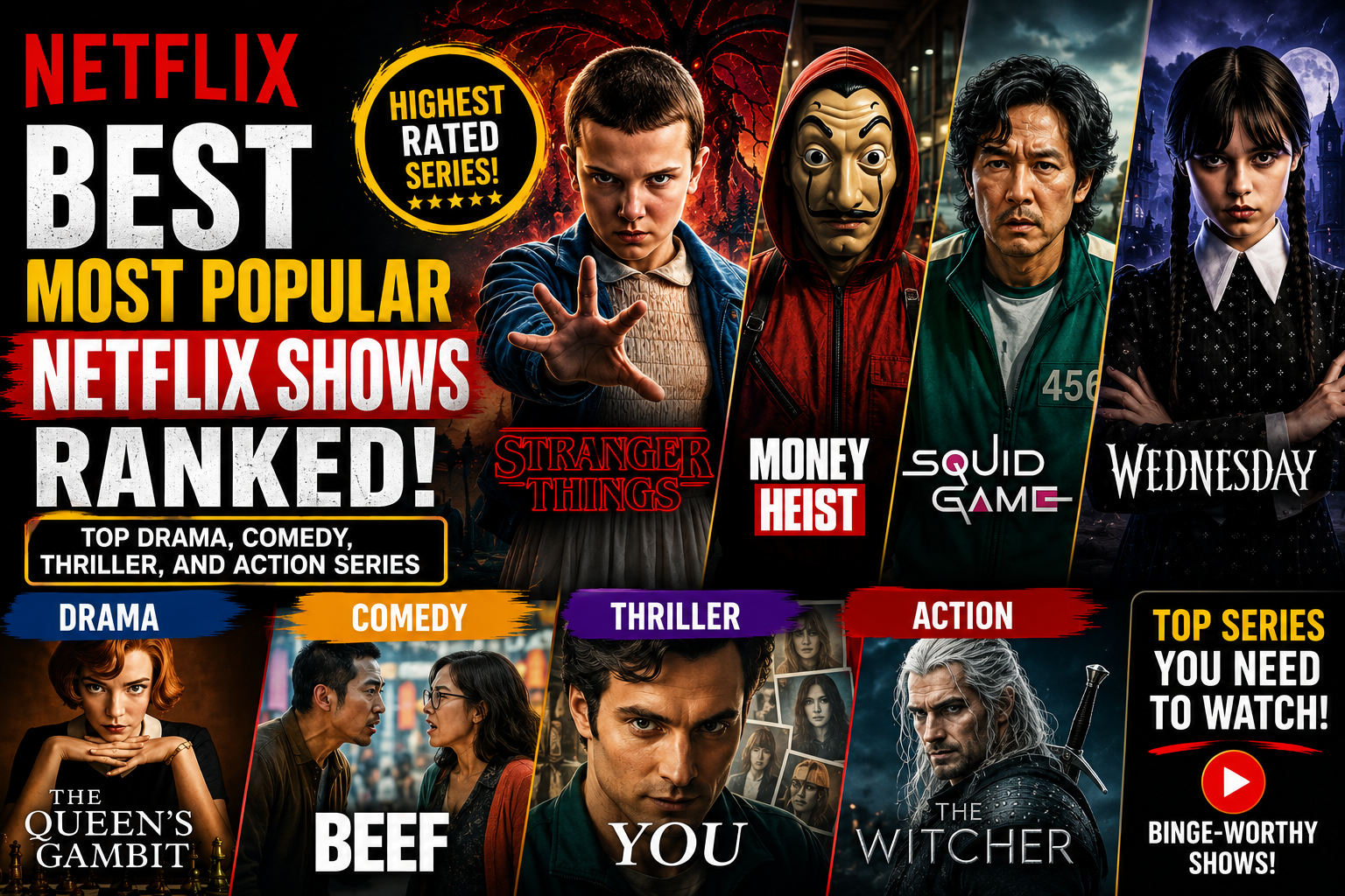 Best Most Popular Netflix Shows Ranked: Top Drama, Comedy, Thriller, and Action Series