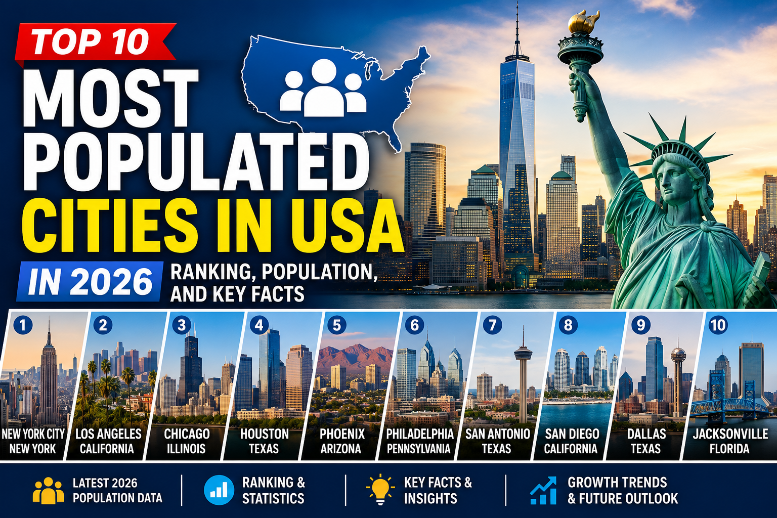 Top 10 Most Populated Cities in USA in 2026: Ranking, Population, and Key Facts