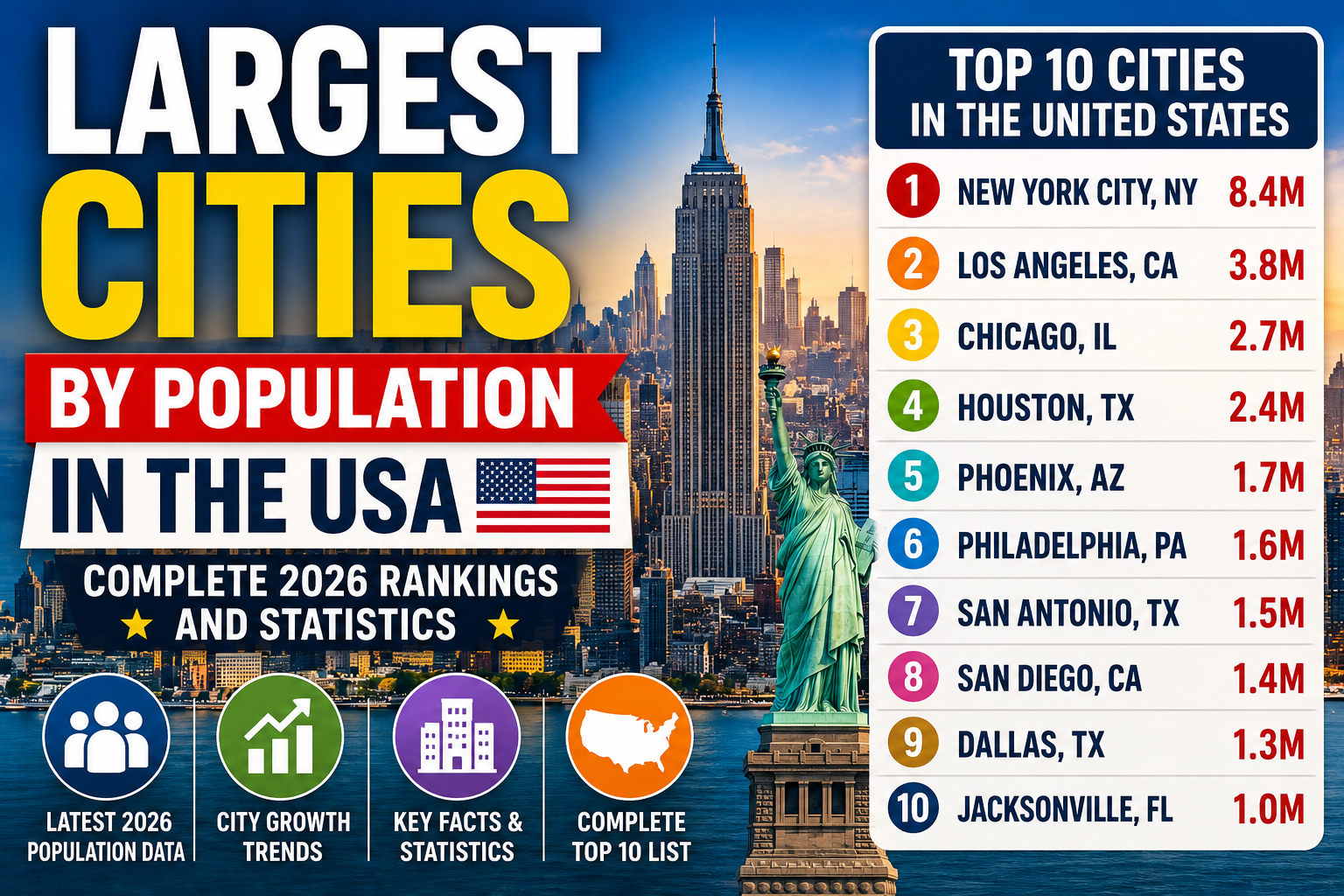 Largest Cities by Population in the USA: Complete 2026 Rankings and Statistics