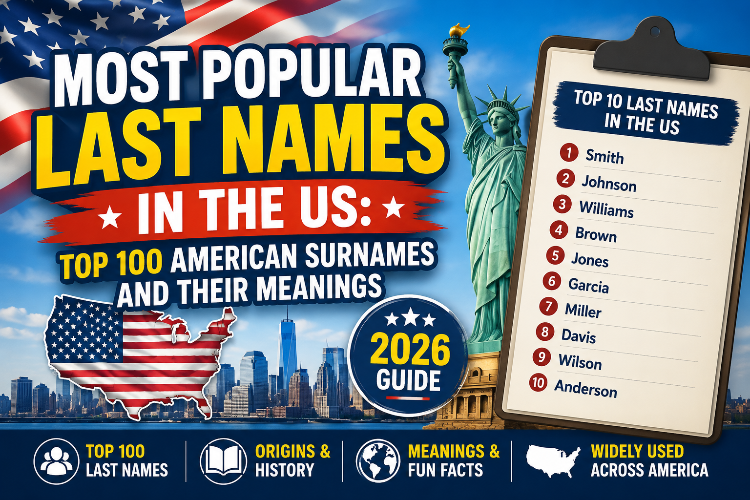 Most Popular Last Names in the US: Top 100 American Surnames and Their Meanings (2026 Guide)
