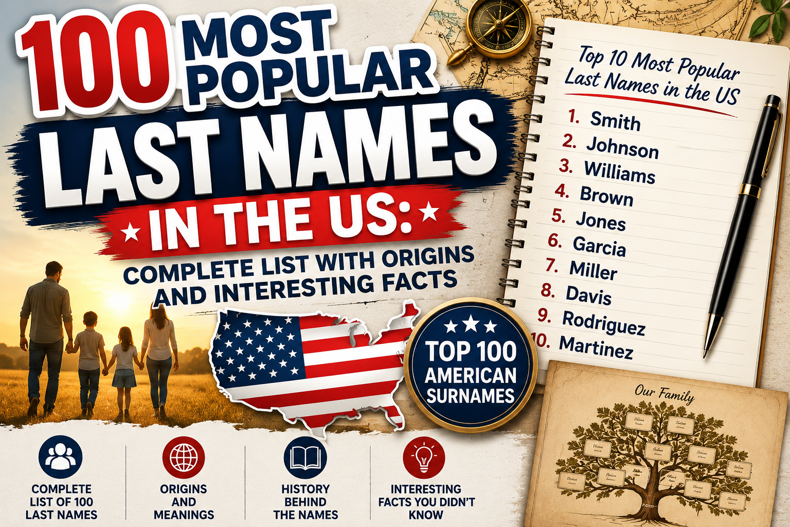 100 Most Popular Last Names in the US: Complete List with Origins and Interesting Facts