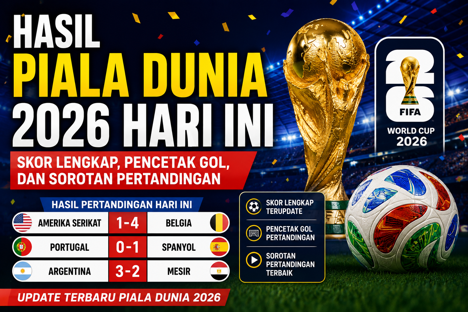 Hasil Piala Dunia 2026 Hari Ini: Skor Lengkap, Pencetak Gol, dan Sorotan Pertandingan