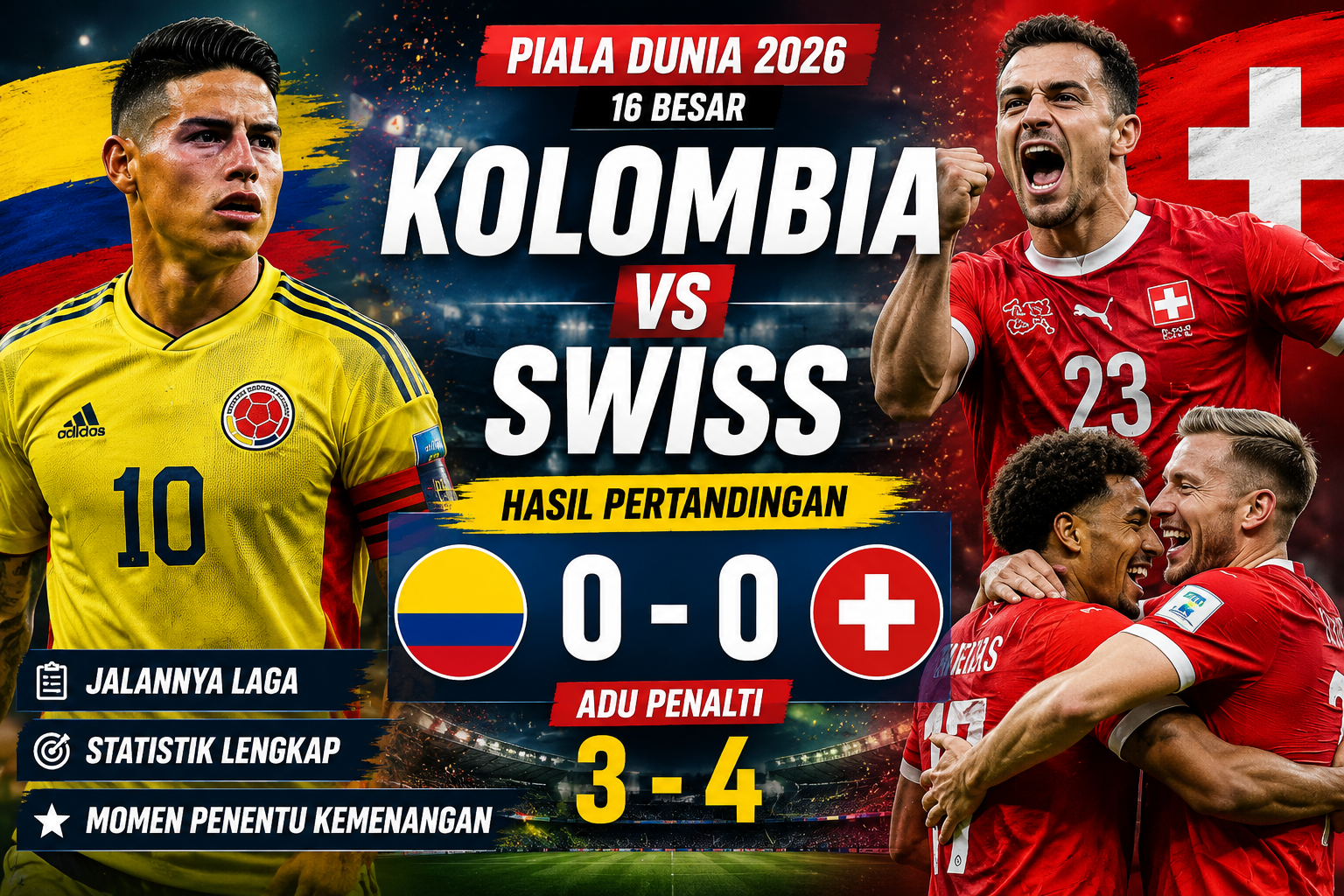 Kolombia vs Swiss: Hasil Pertandingan, Jalannya Laga, dan Momen Penentu Kemenangan
