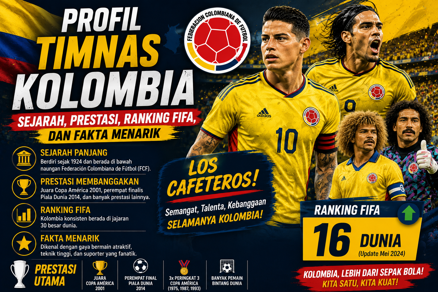 Profil Timnas Kolombia: Sejarah, Prestasi, Ranking FIFA, dan Fakta Menarik