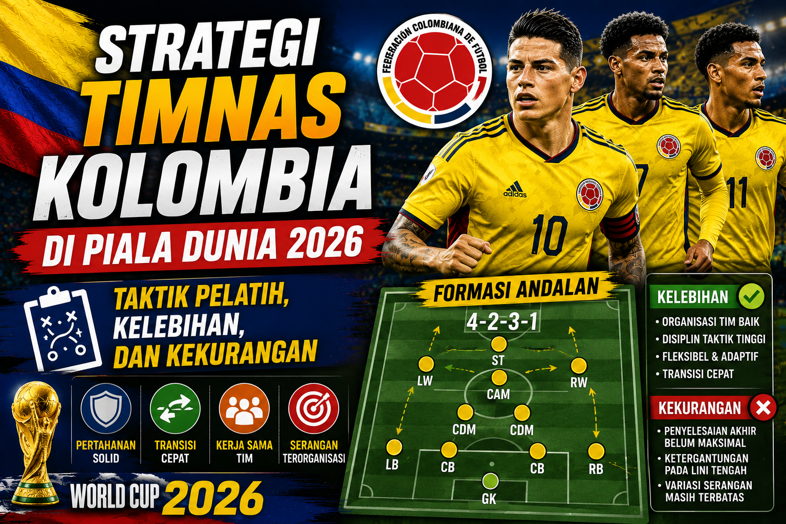 Strategi Timnas Kolombia di Piala Dunia 2026: Taktik Pelatih, Kelebihan, dan Kekurangan