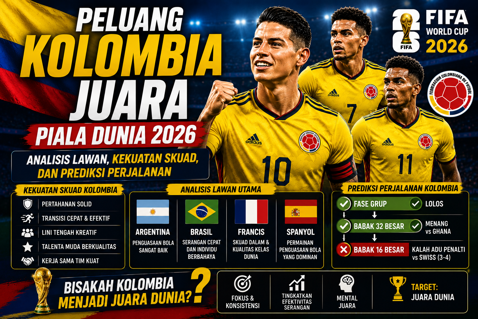 Peluang Kolombia Juara Piala Dunia 2026: Analisis Lawan, Kekuatan Skuad, dan Prediksi Perjalanan