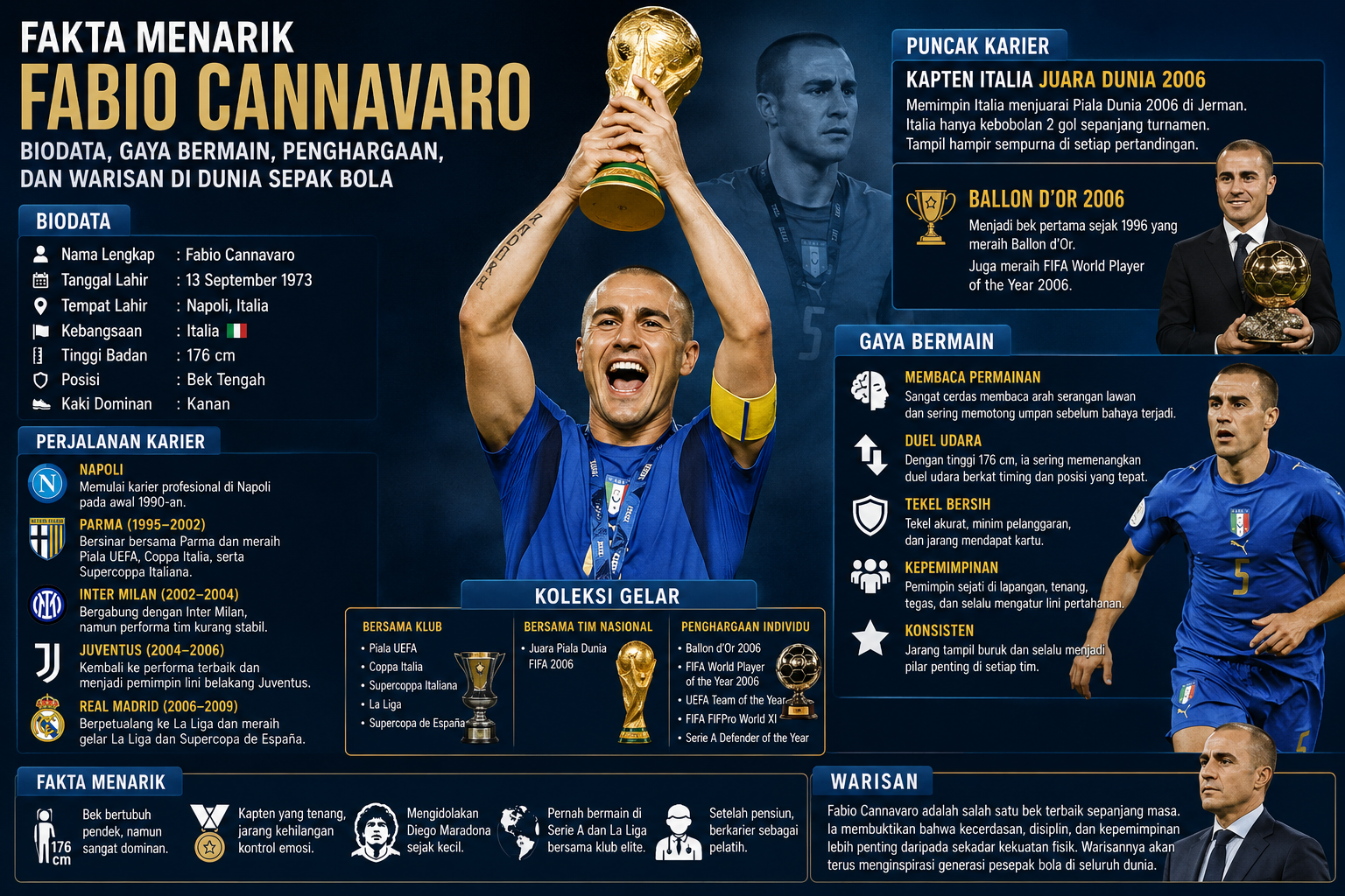 Fakta Menarik Fabio Cannavaro: Biodata, Gaya Bermain, Penghargaan, dan Warisan di Dunia Sepak Bola
