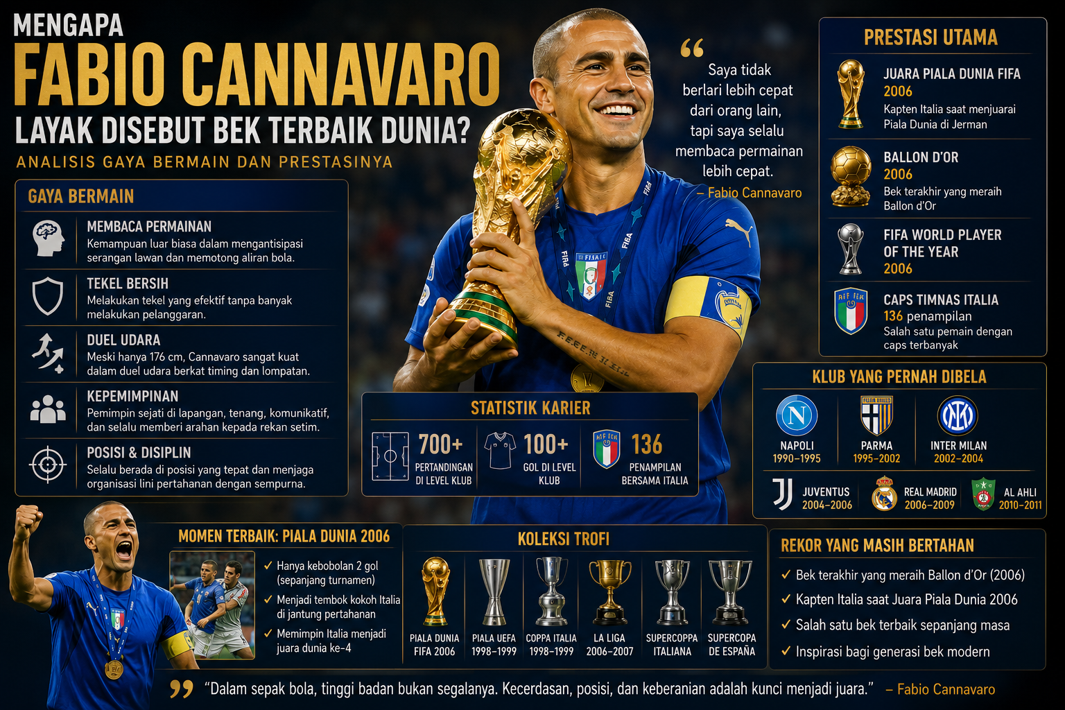 Mengapa Fabio Cannavaro Layak Disebut Bek Terbaik Dunia? Analisis Gaya Bermain dan Prestasinya