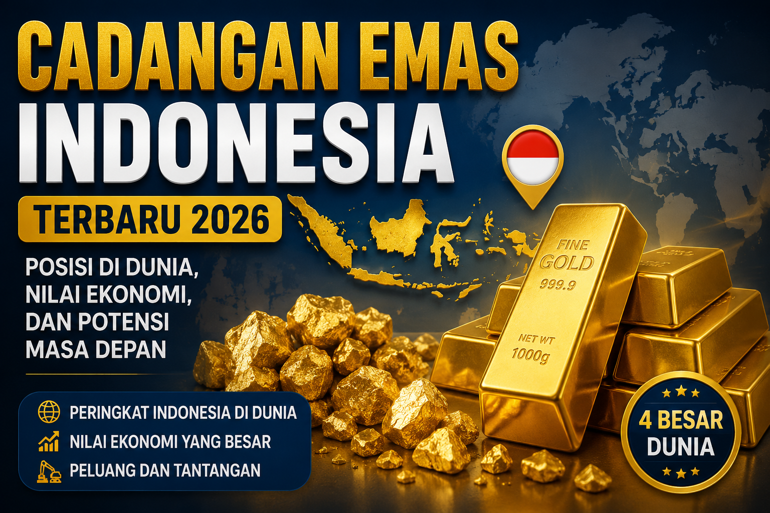 Cadangan Emas Indonesia Terbaru 2026: Posisi di Dunia, Nilai Ekonomi, dan Potensi Masa Depan