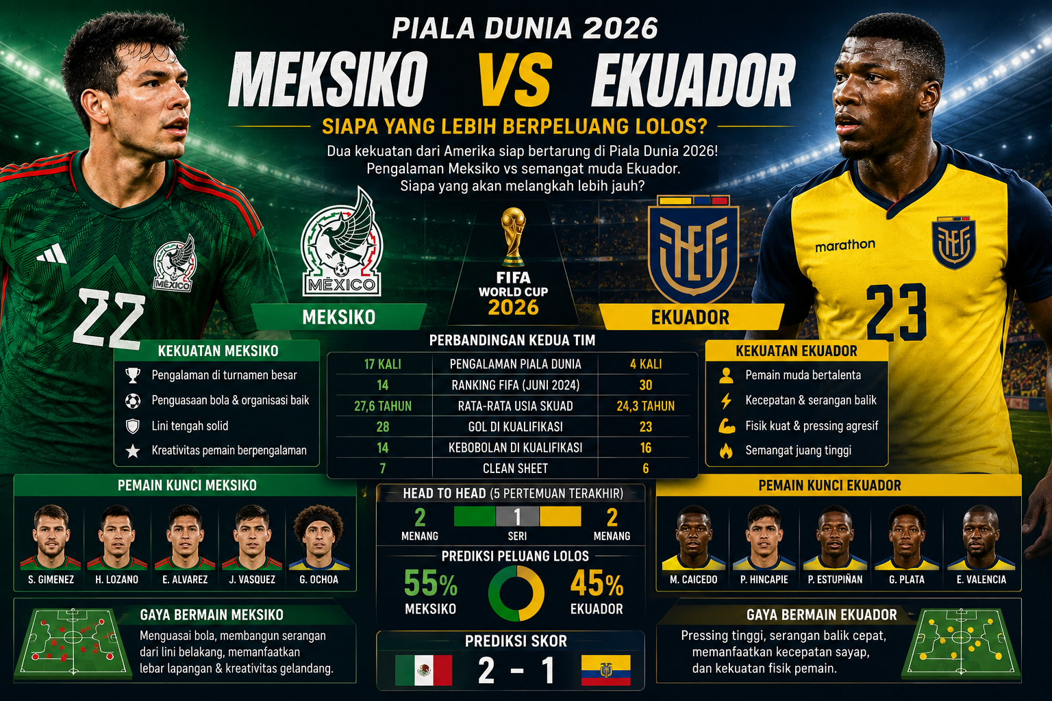 Meksiko vs Ekuador di Piala Dunia 2026: Siapa yang Lebih Berpeluang Lolos?