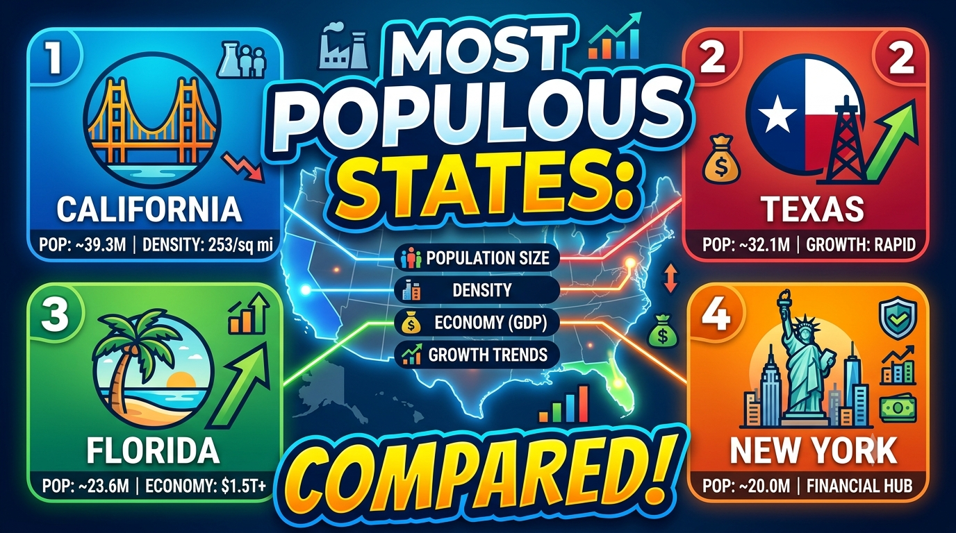The Most Populous States in the United States: Population Size, Density, Economy, and Growth Compared
