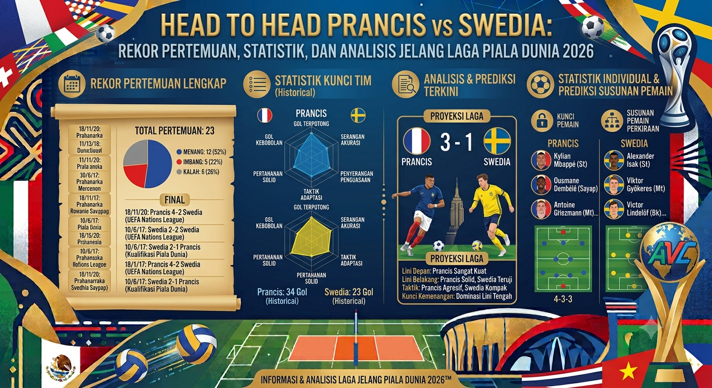 Head to Head Prancis vs Swedia: Rekor Pertemuan, Statistik, dan Analisis Jelang Laga Piala Dunia 2026