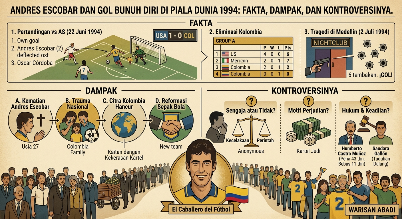 Andres Escobar dan Gol Bunuh Diri di Piala Dunia 1994: Fakta, Dampak, dan Kontroversinya