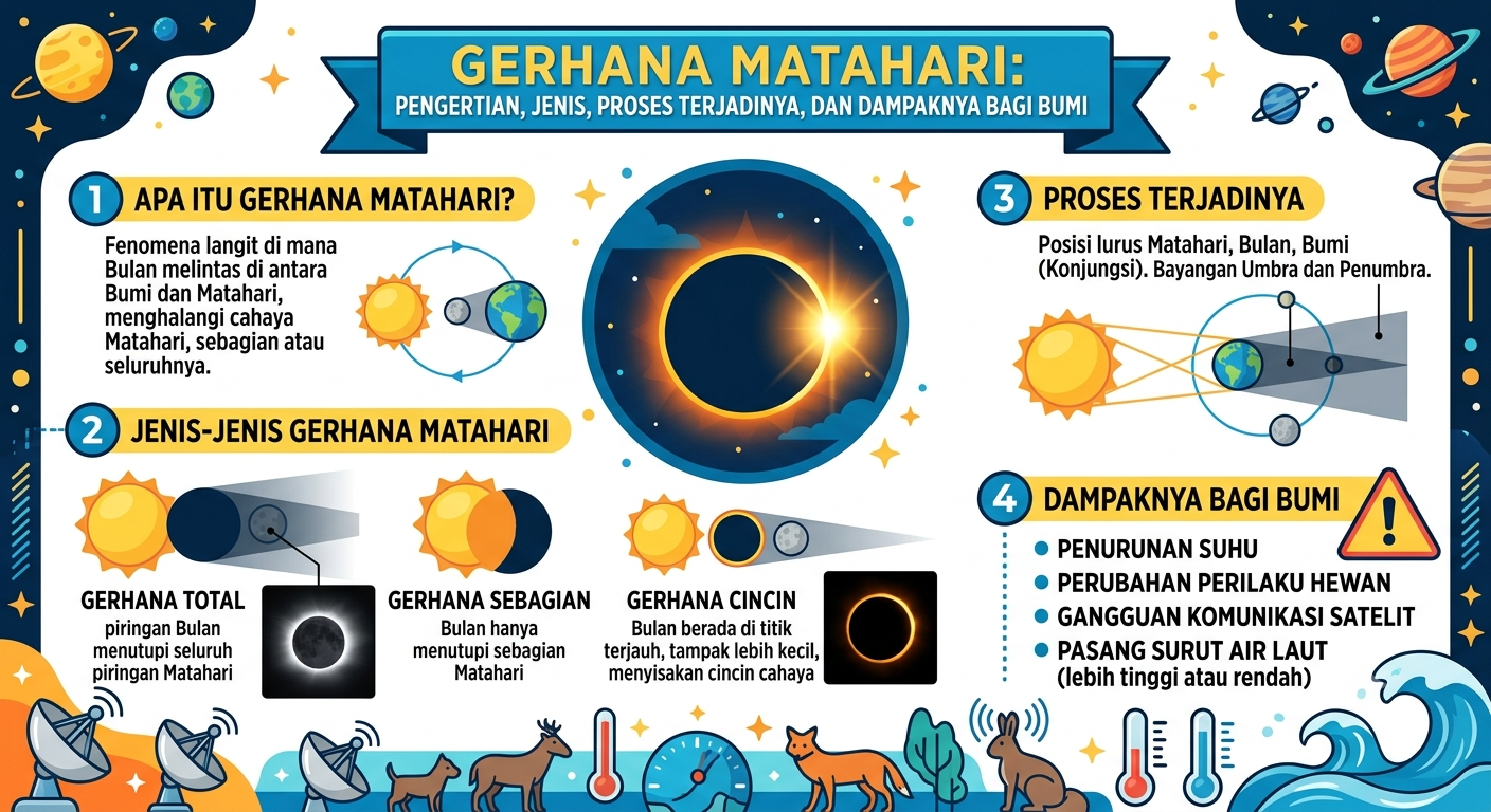 Gerhana Matahari: Pengertian, Jenis, Proses Terjadinya, dan Dampaknya bagi Bumi