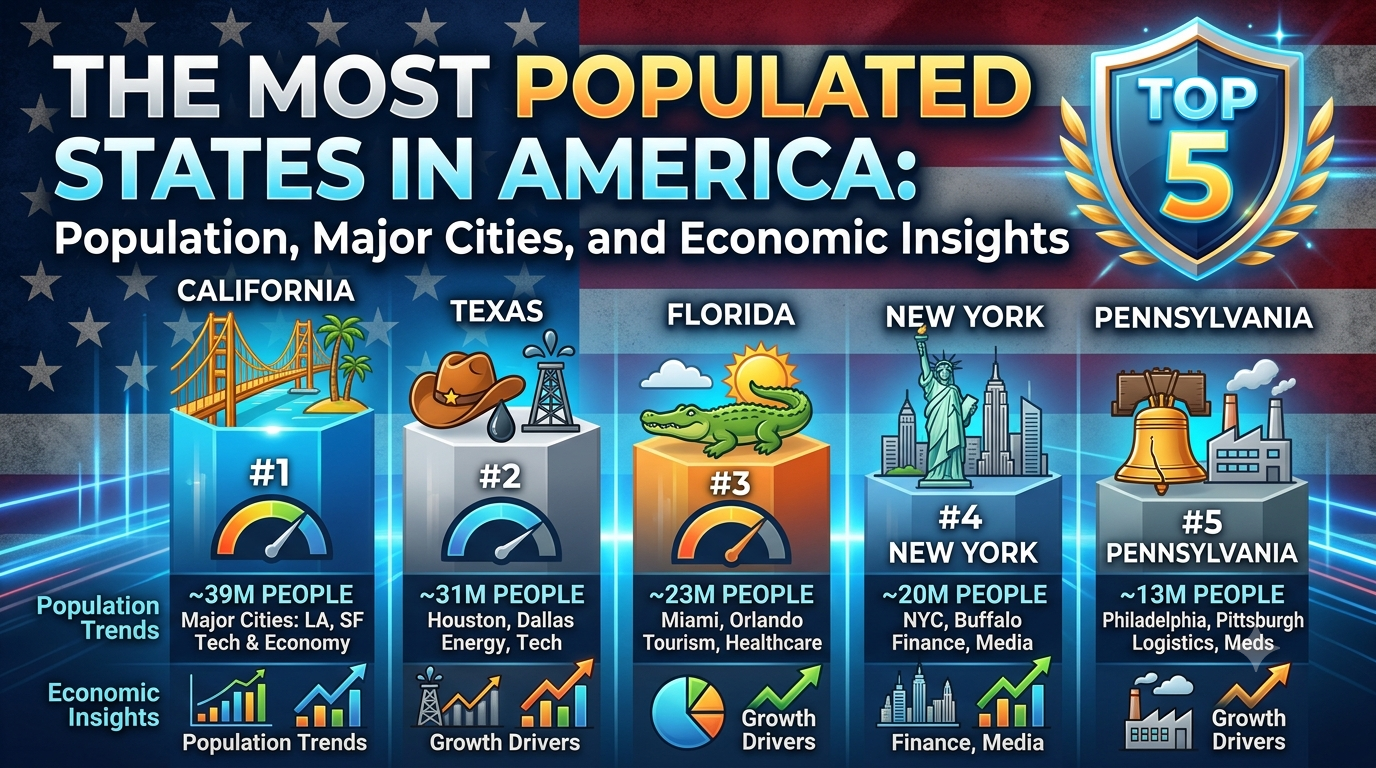 The Most Populated States in America: Population, Major Cities, and Economic Insights