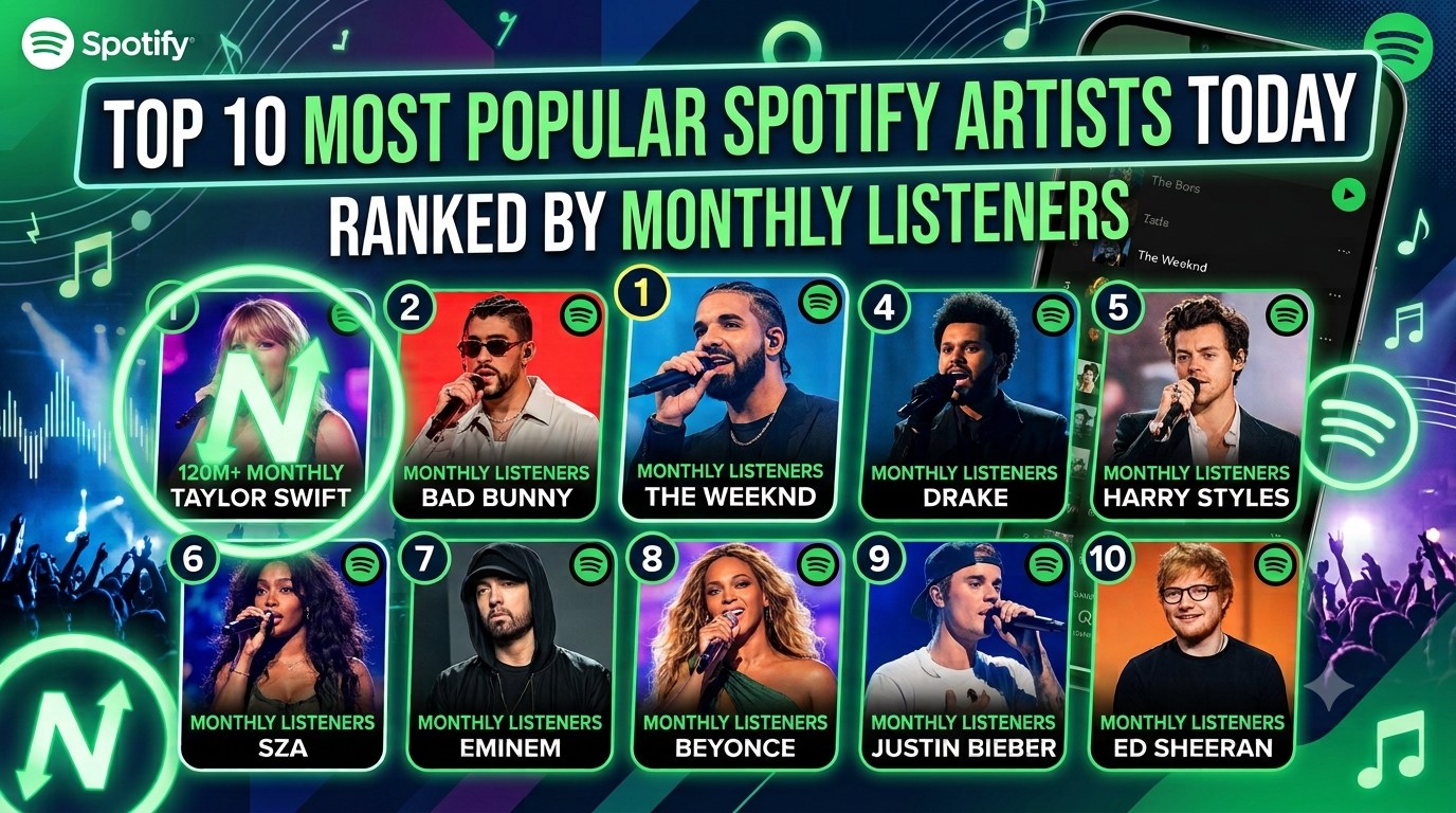 Top 10 Most Popular Spotify Artists Today Ranked by Monthly Listeners