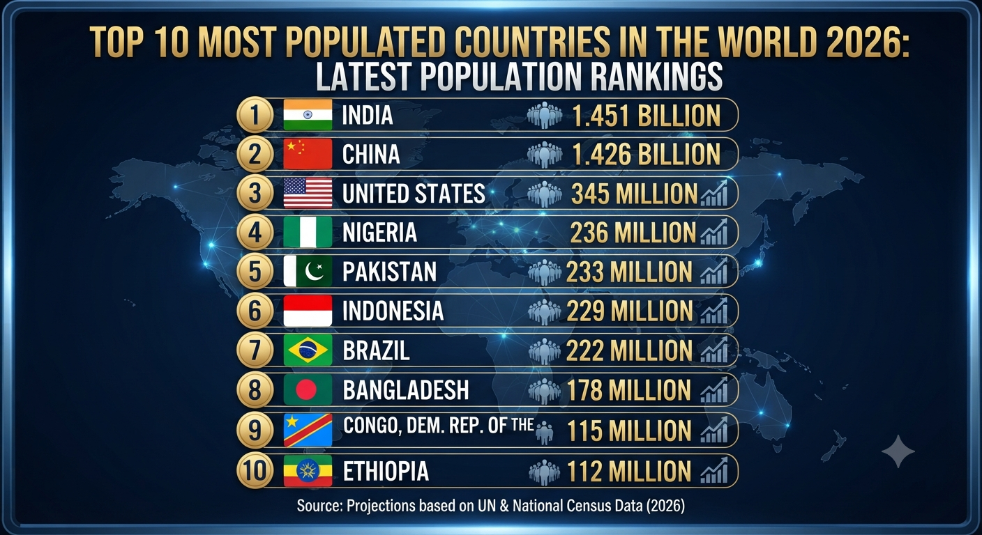 Top 10 Most Populated Countries in the World 2026: Latest Population Rankings