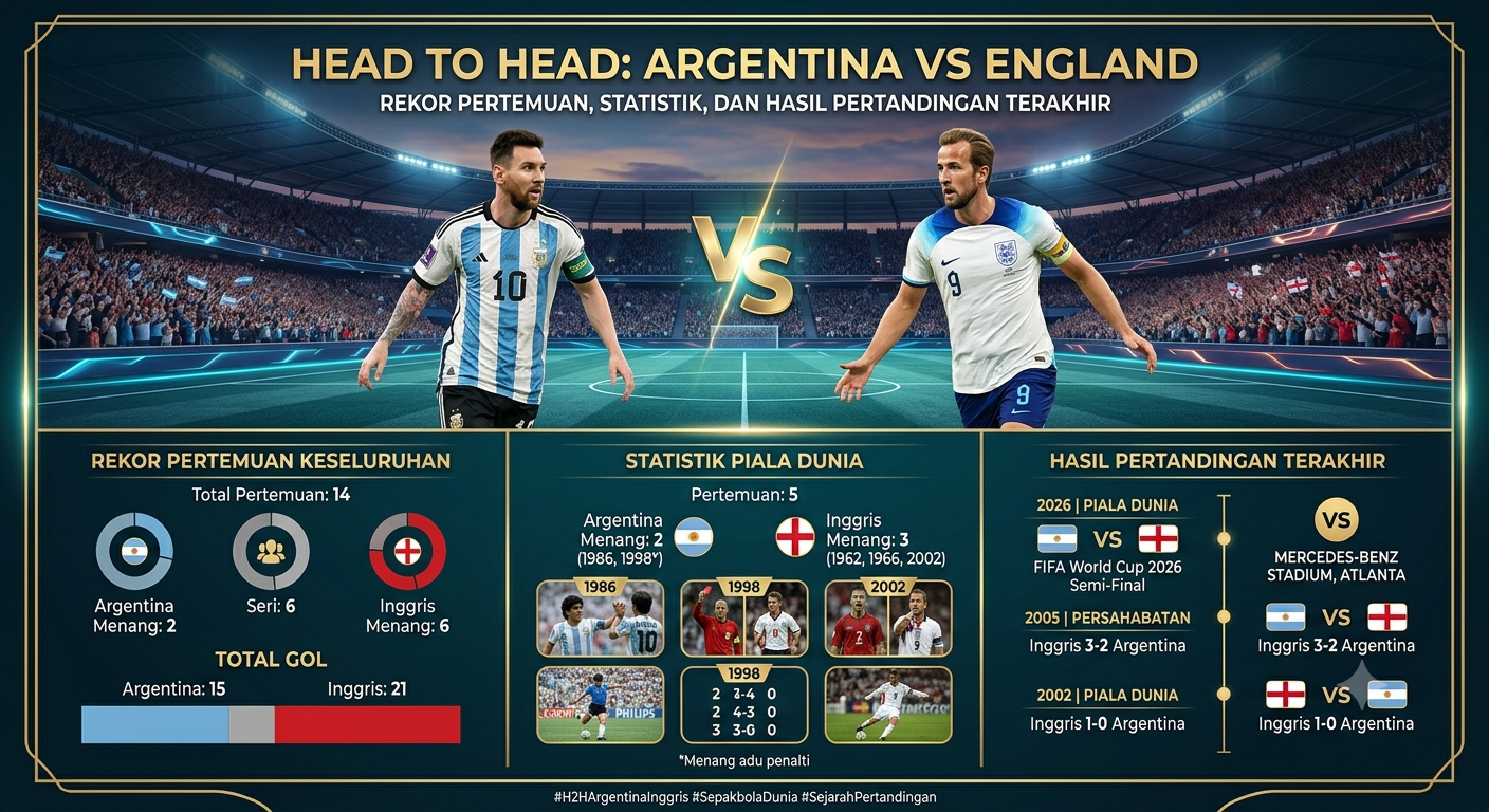 Head to Head Argentina vs England: Rekor Pertemuan, Statistik, dan Hasil Pertandingan Terakhir