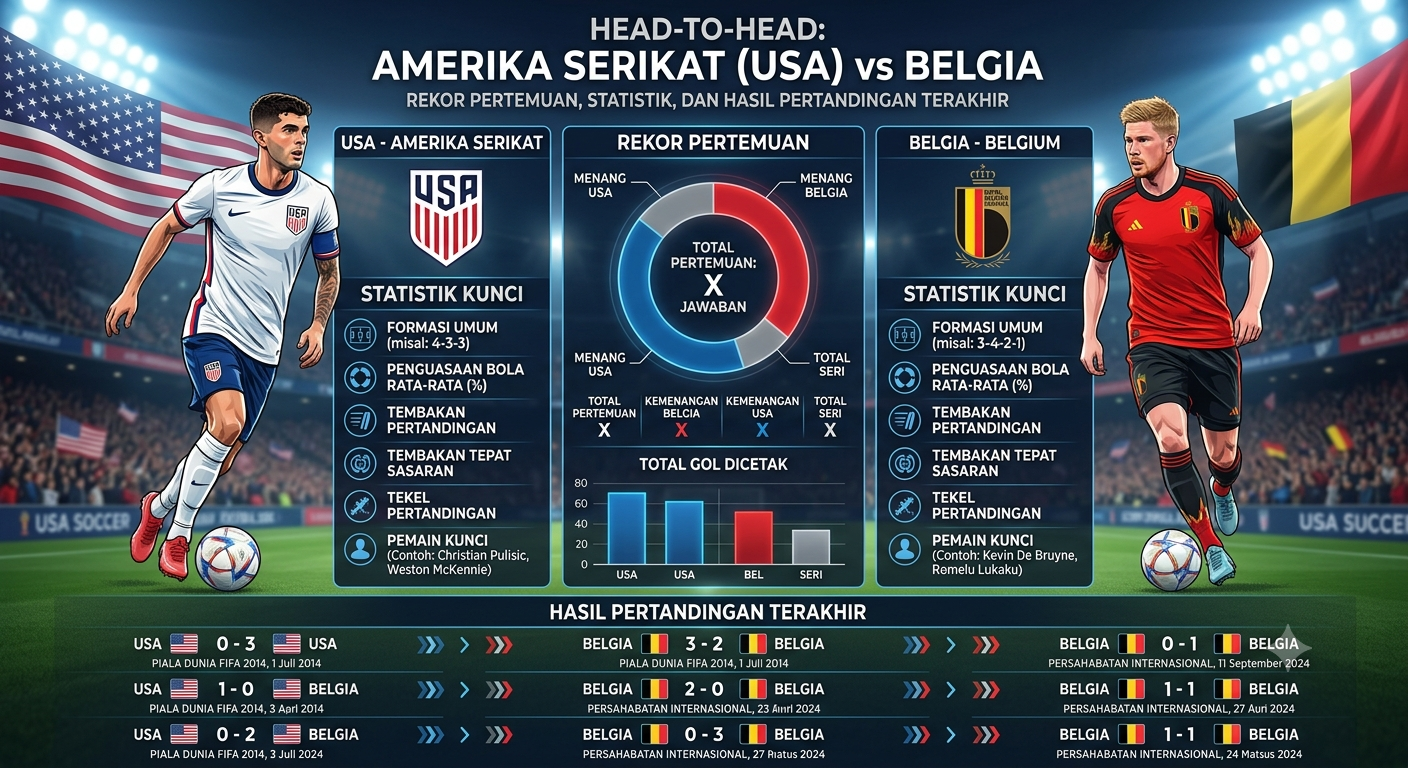 Head to Head Amerika Serikat vs Belgia: Rekor Pertemuan, Statistik, dan Hasil Pertandingan Terakhir