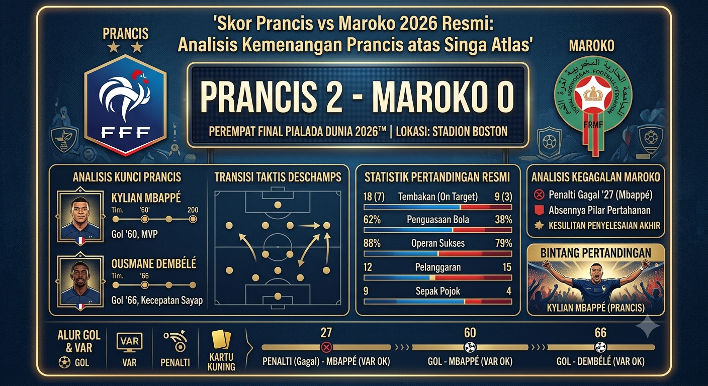Skor Prancis vs Maroko 2026 Resmi: Analisis Kemenangan Prancis atas Singa Atlas