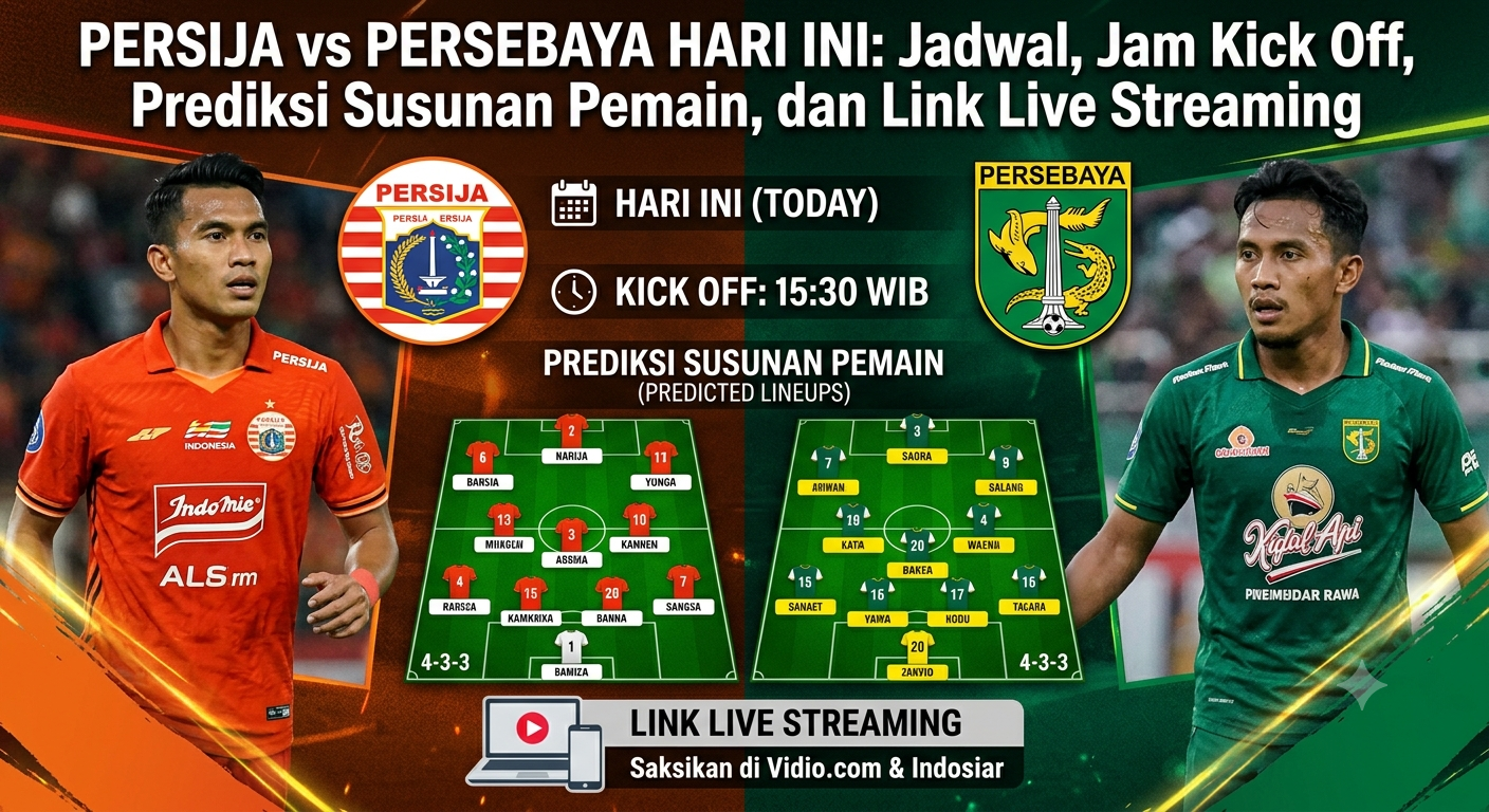 Persija vs Persebaya Hari Ini: Jadwal, Jam Kick Off, Prediksi Susunan Pemain, dan Link Live Streaming