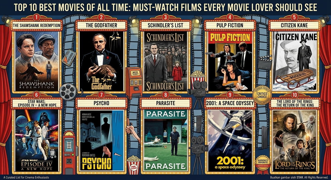 Top 10 Best Movies of All Time: Must-Watch Films Every Movie Lover Should See