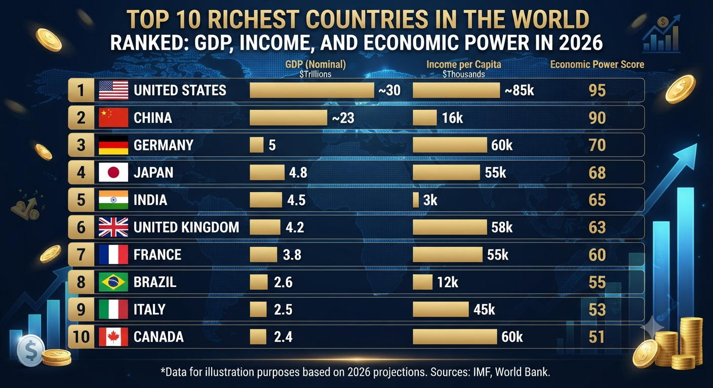Top 10 Richest Countries in the World Ranked: GDP, Income, and Economic Power in 2026