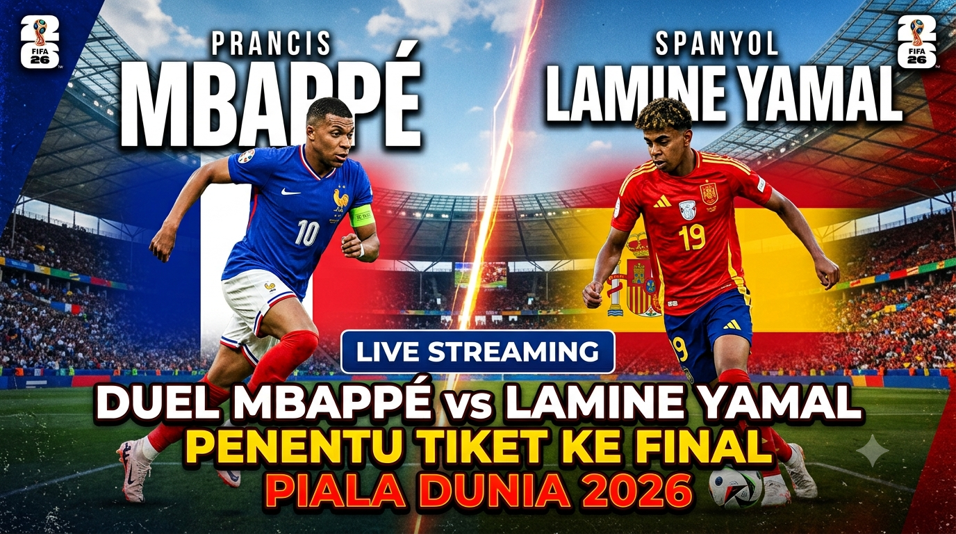 Prancis vs Spanyol: Duel Mbappé vs Lamine Yamal Penentu Tiket ke Final Piala Dunia 2026