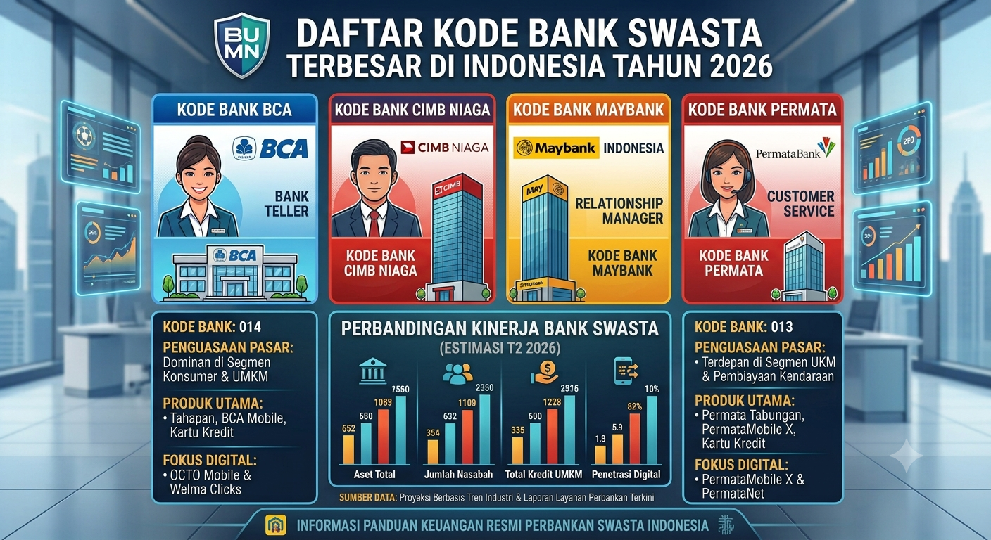 Daftar Kode Bank Swasta Terbesar di Indonesia Tahun 2026