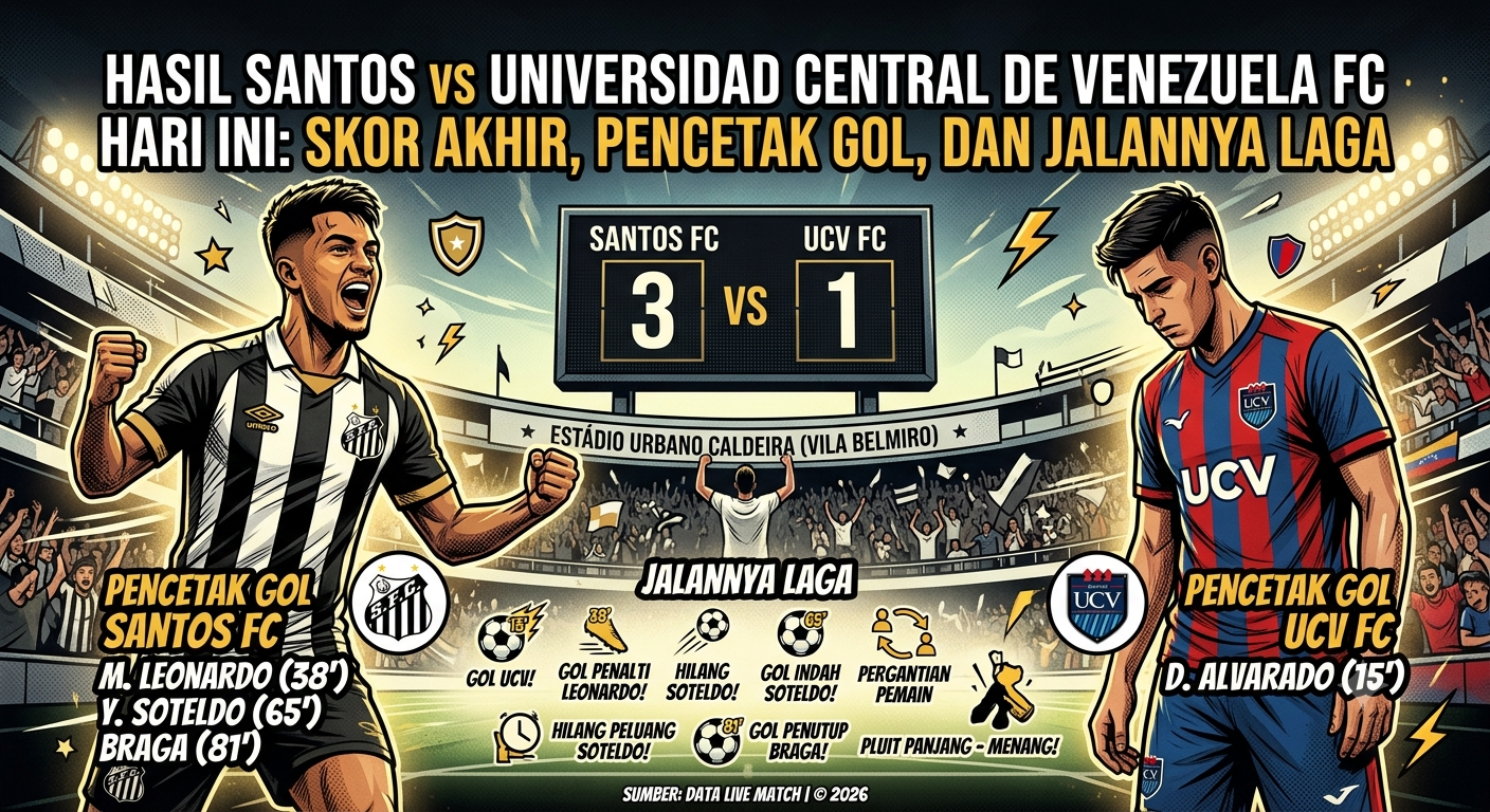 Hasil Santos vs Universidad Central de Venezuela FC Hari Ini: Skor Akhir, Pencetak Gol, dan Jalannya Laga