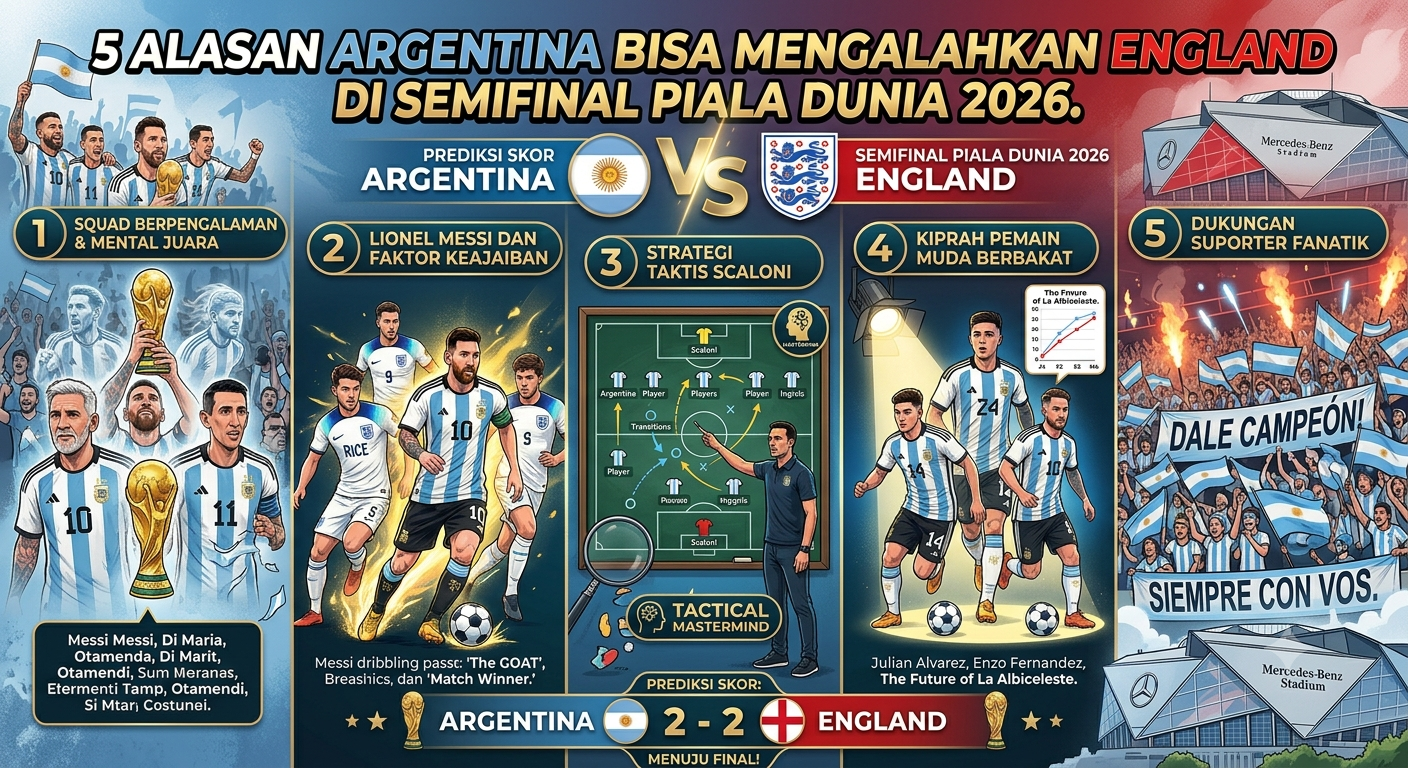 5 Alasan Argentina Bisa Mengalahkan England di Semifinal Piala Dunia 2026