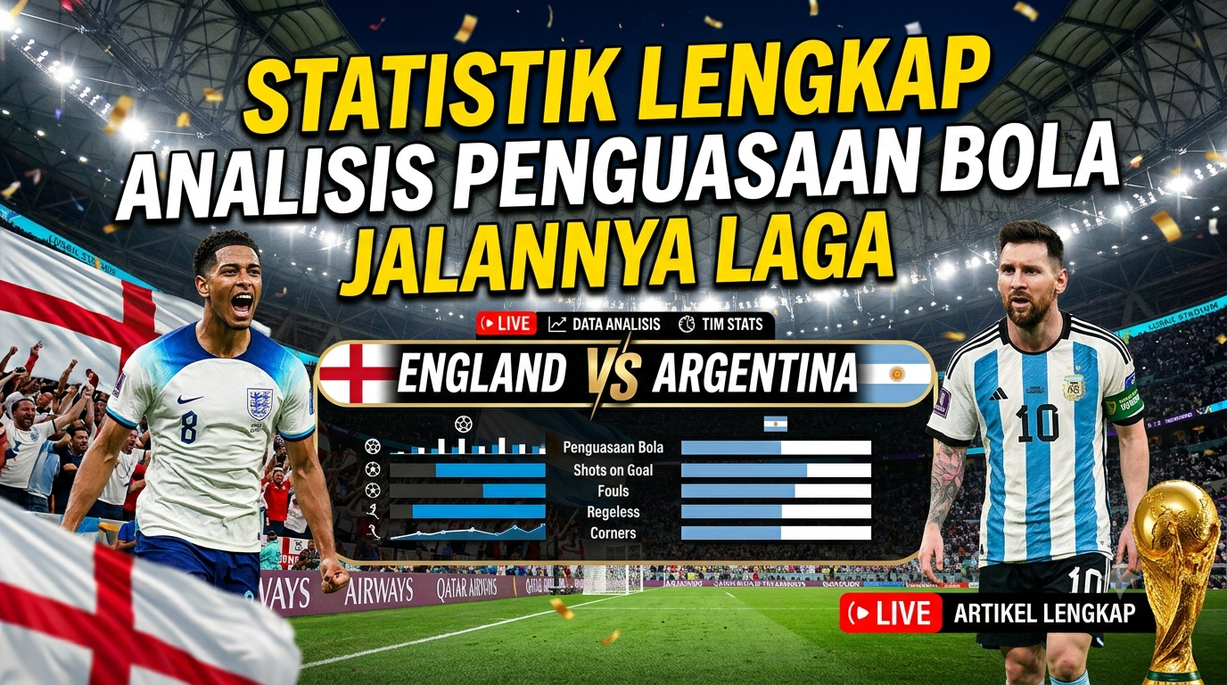 England vs Argentina: Statistik Lengkap, Penguasaan Bola, dan Analisis Jalannya Laga