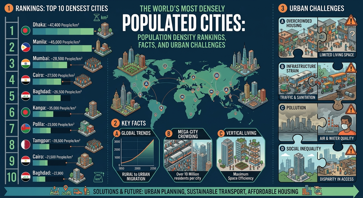 The World's Most Densely Populated Cities: Population Density Rankings, Facts, and Urban Challenges