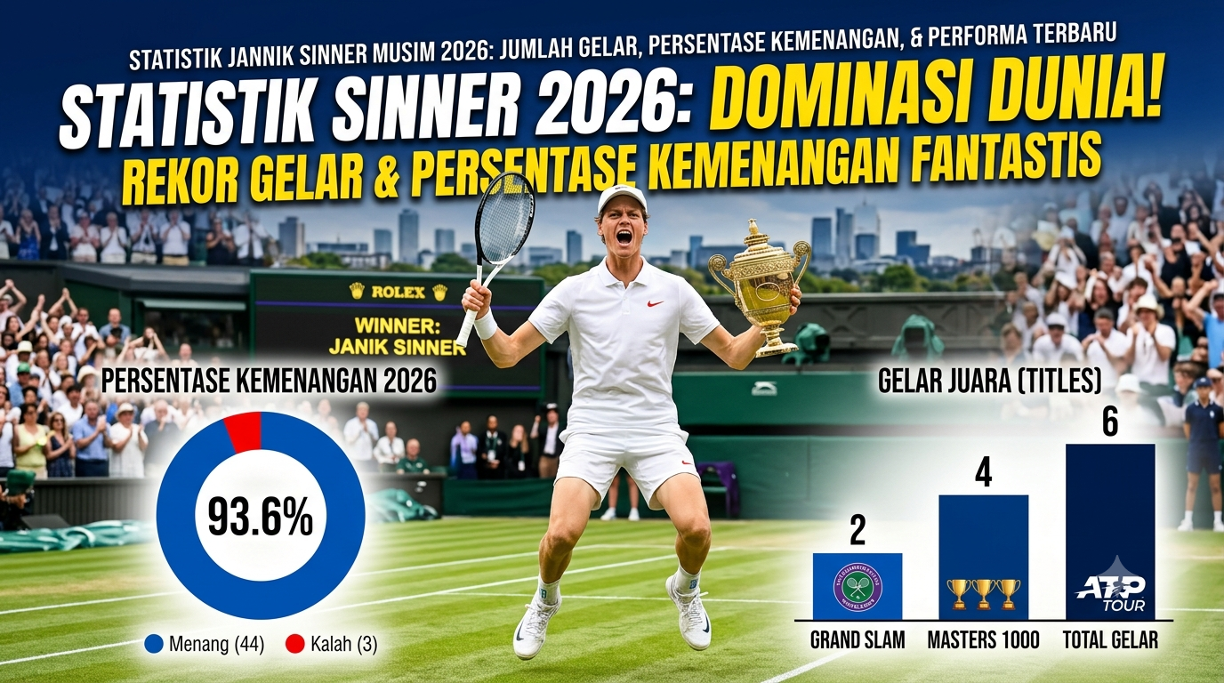 Statistik Jannik Sinner Musim 2026: Jumlah Gelar, Persentase Kemenangan, dan Performa Terbaru