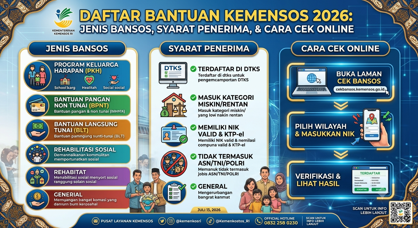 Daftar Bantuan Kemensos 2026: Jenis Bansos, Syarat Penerima, dan Cara Cek Online