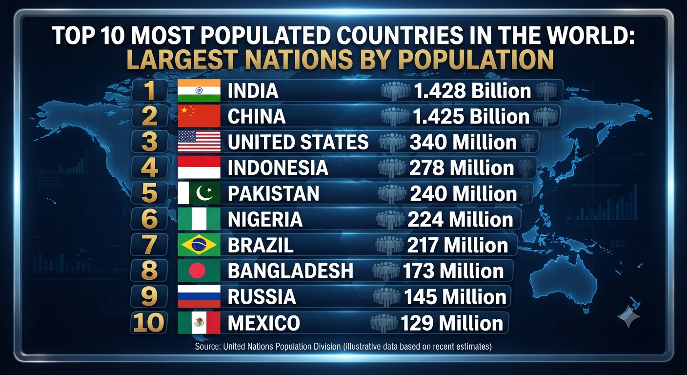 Top 10 Most Populated Countries in the World: Largest Nations by Population
