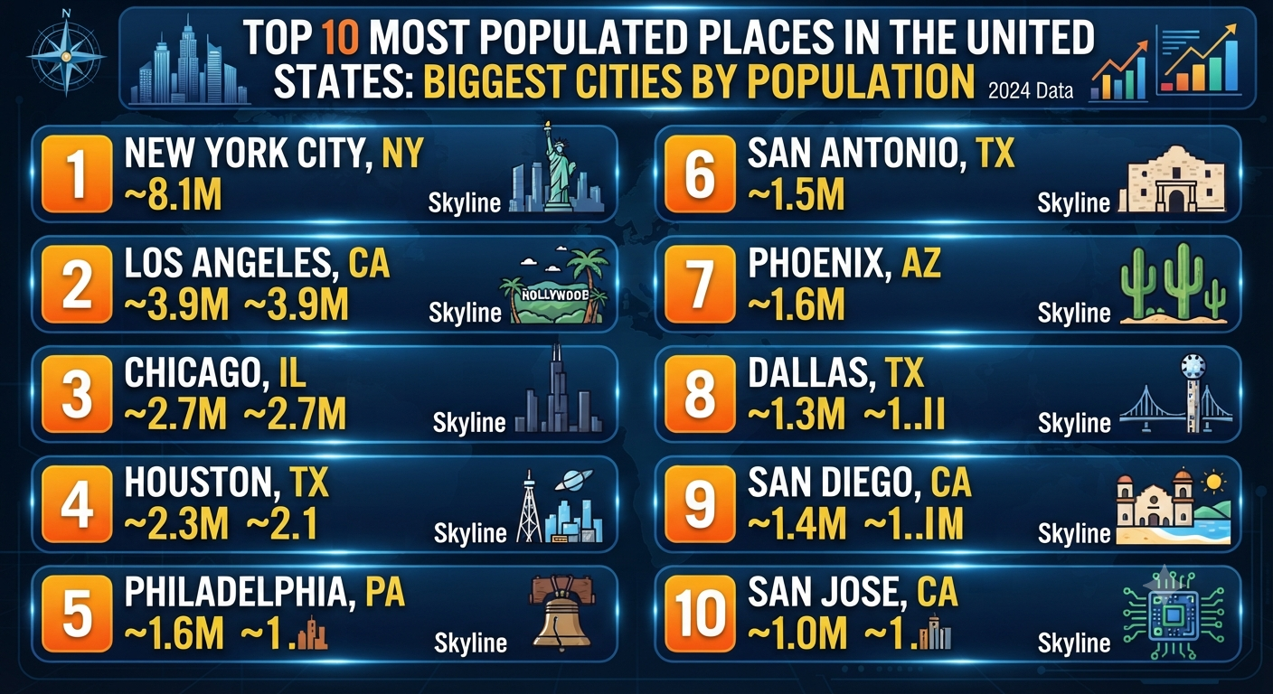 Top 10 Most Populated Places in the United States: Biggest Cities by Population