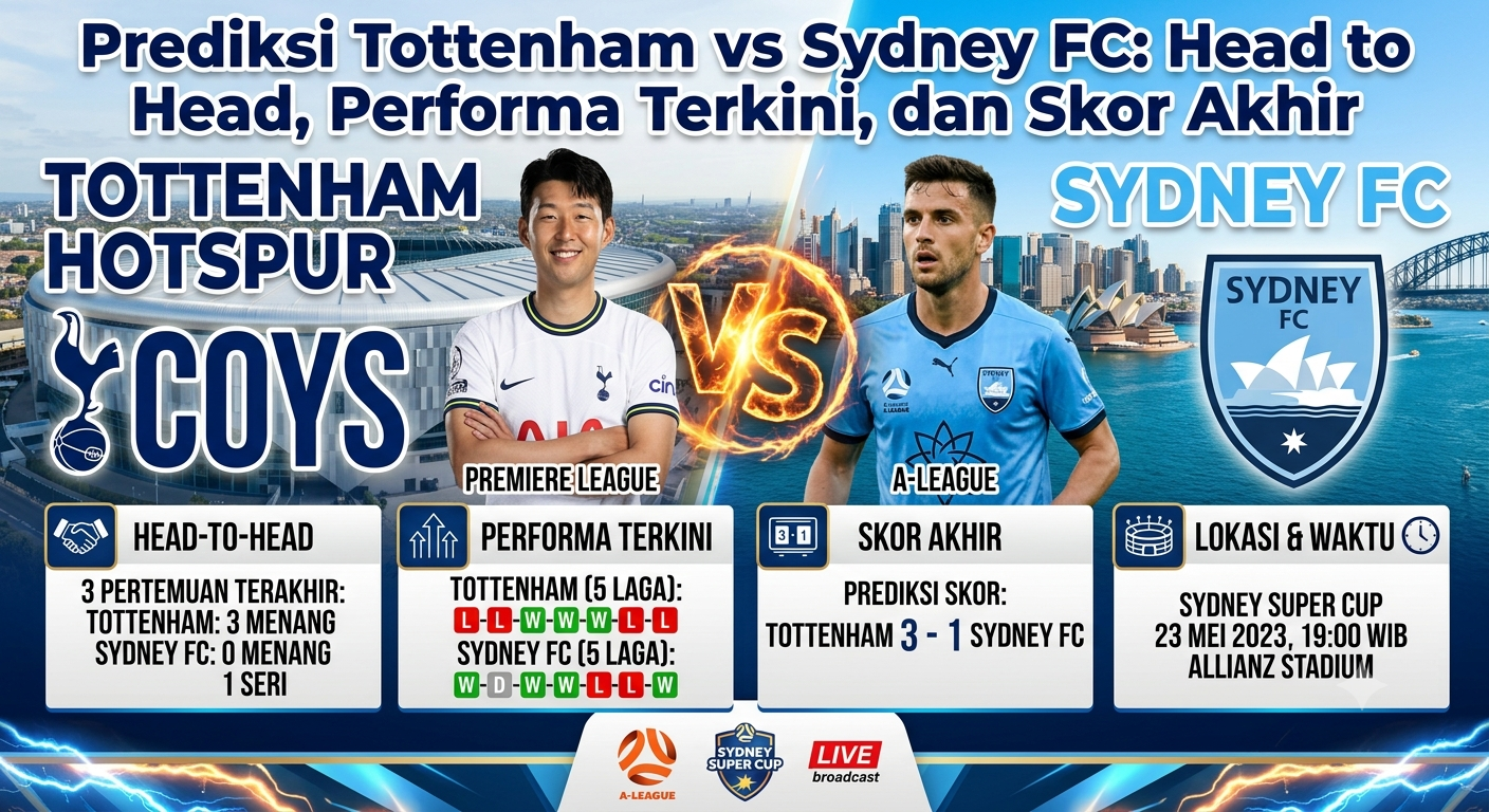 Prediksi Tottenham vs Sydney FC: Head to Head, Performa Terkini, dan Skor Akhir