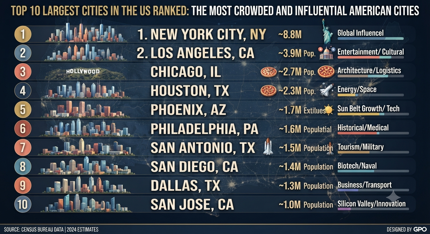 Top 10 Largest Cities in the US Ranked: The Most Crowded and Influential American Cities