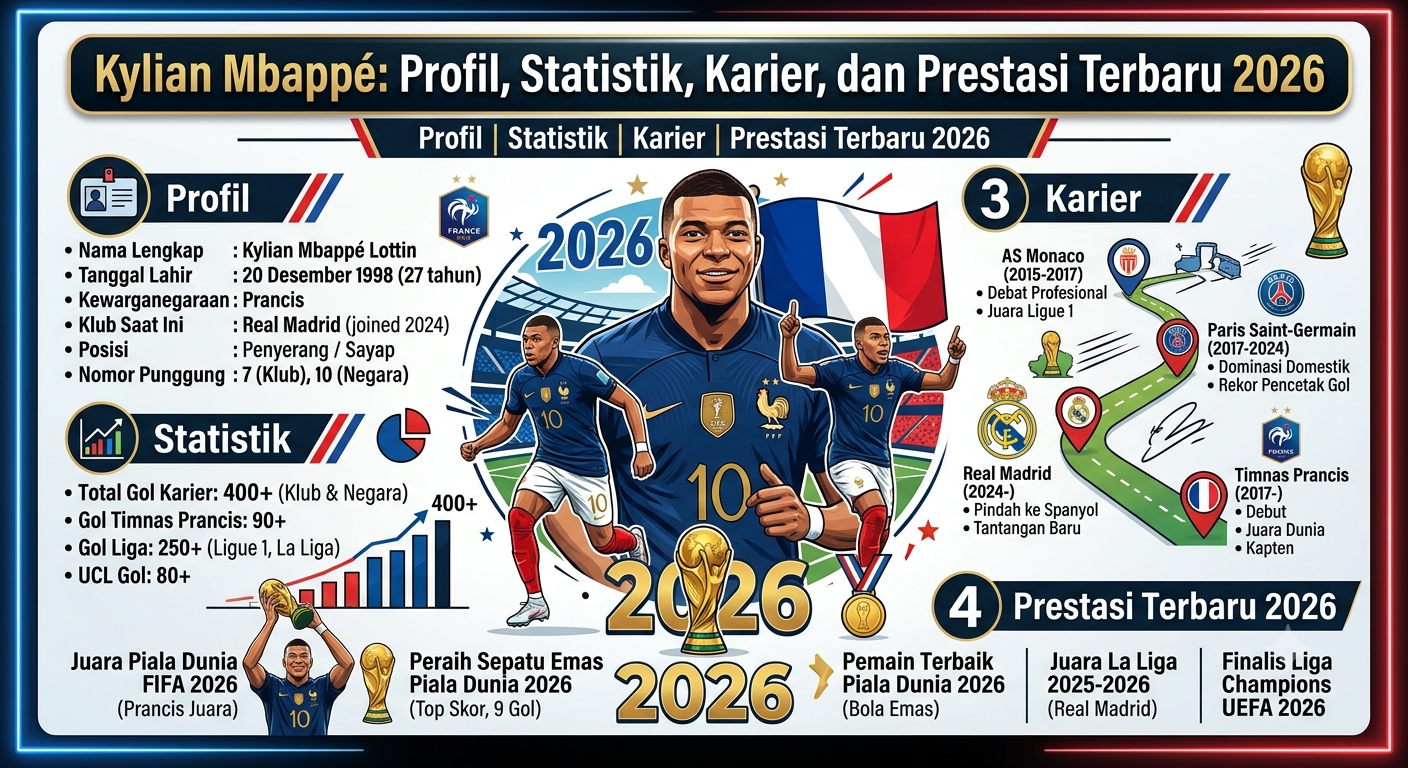 Kylian Mbappé: Profil, Statistik, Karier, dan Prestasi Terbaru 2026