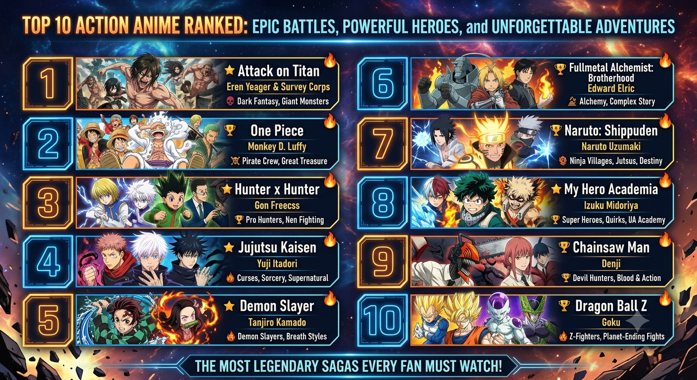 Top 10 Action Anime Ranked: Epic Battles, Powerful Heroes, and Unforgettable Adventures