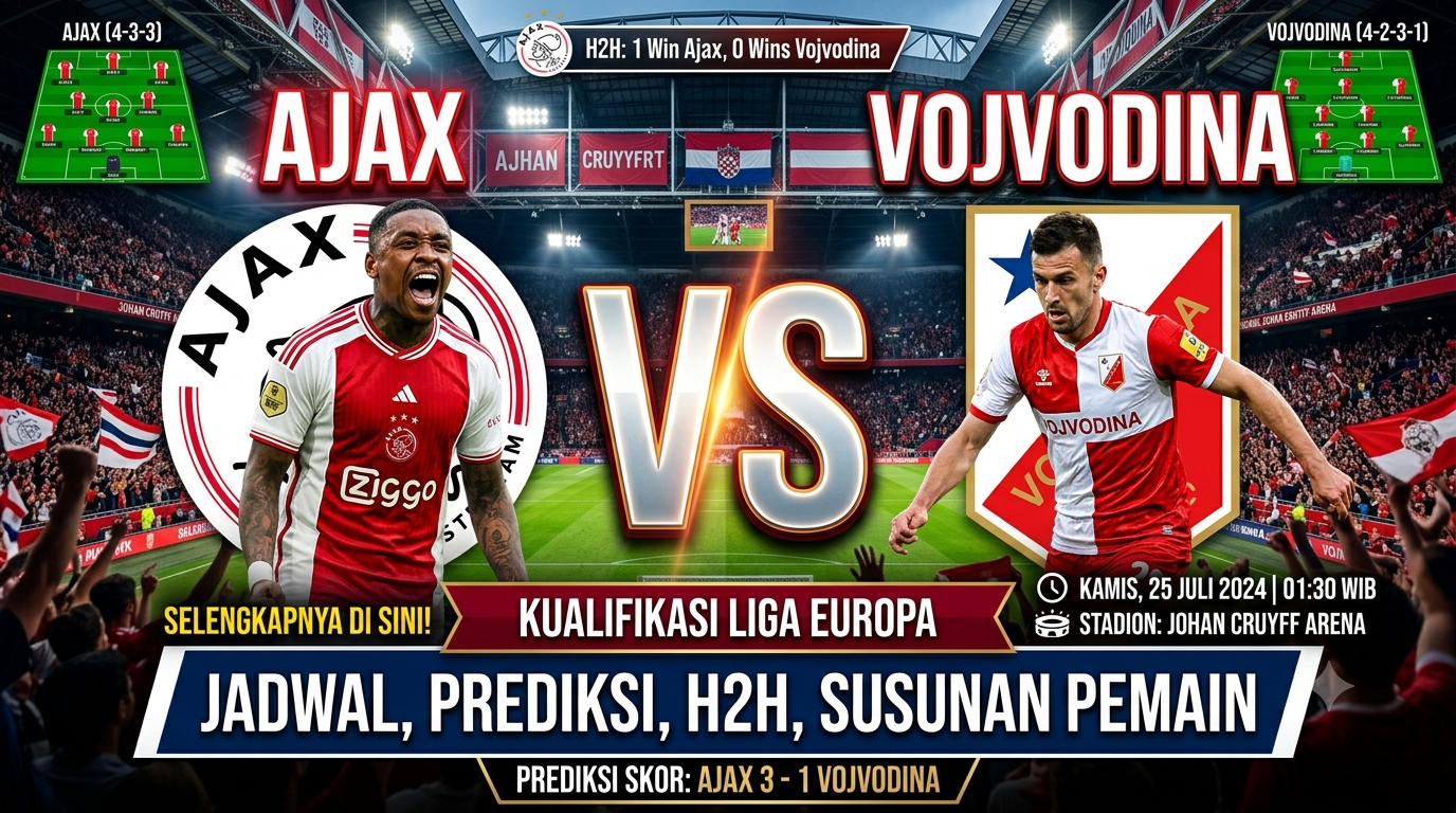 Ajax vs Vojvodina: Jadwal, Prediksi Skor, Head to Head, dan Susunan Pemain